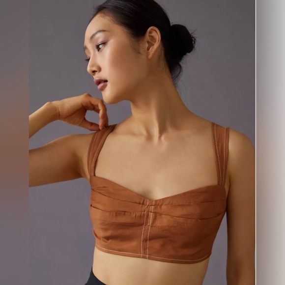 Anthropologie Seamed Corset Bra Top In Mango Smocked Stretchy Back Size Medium - Picture 1 of 8